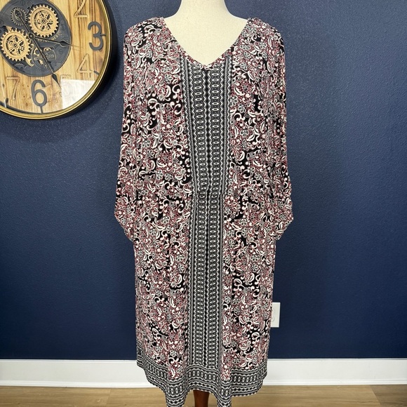 Roz & Ali Jersey Knit Black and Red Paisley Blouson Dress Plus Size 3X - Picture 1 of 10